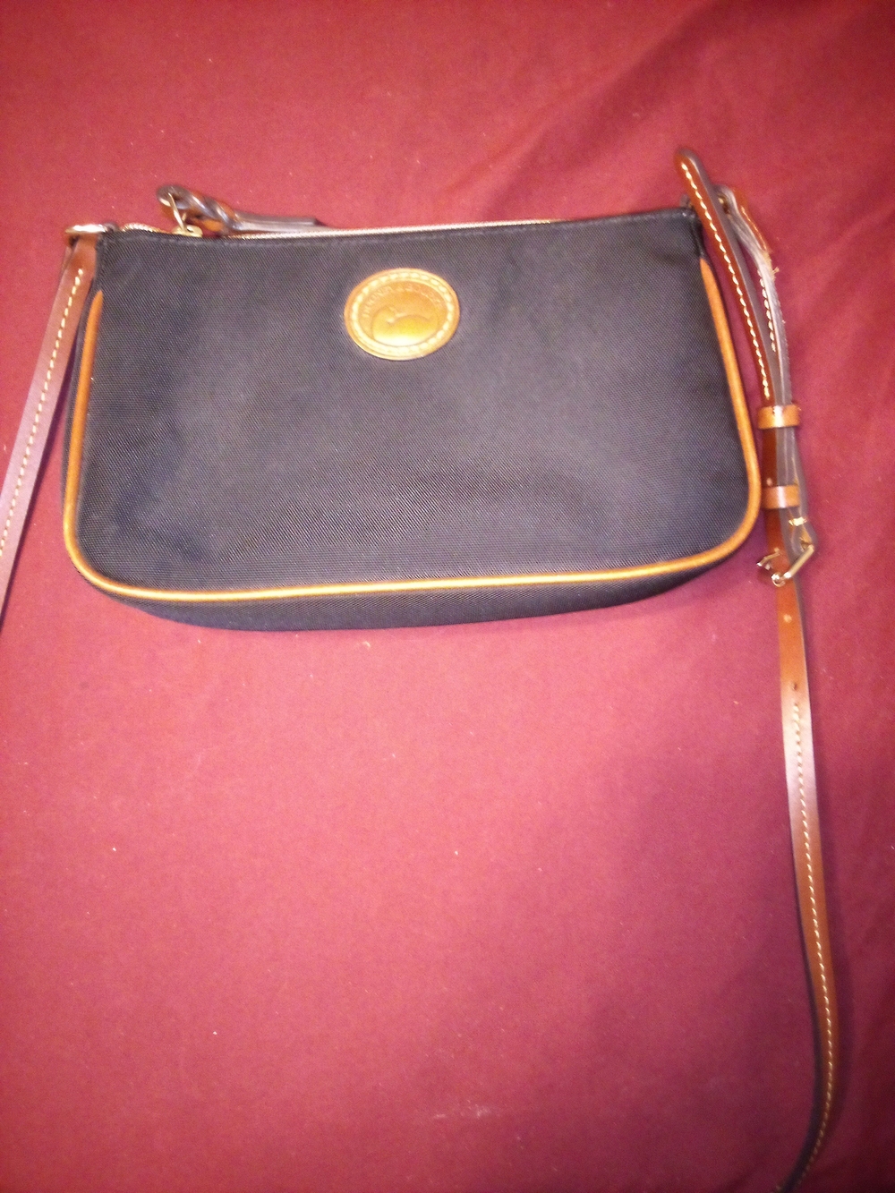 Dooney & Bourke Black Canvas Crossbody with Cognac Leather Trim